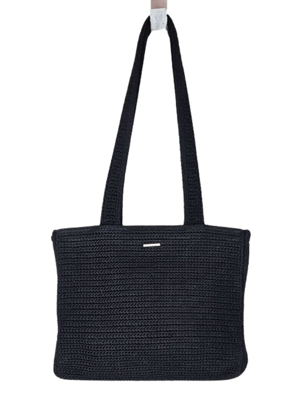 The Sak Classic Black Crochet Knit Shoulder Tote Bag Double Handle Boho